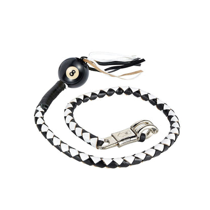 Black And White Fringed Get Back Whip With Pool Ball 8