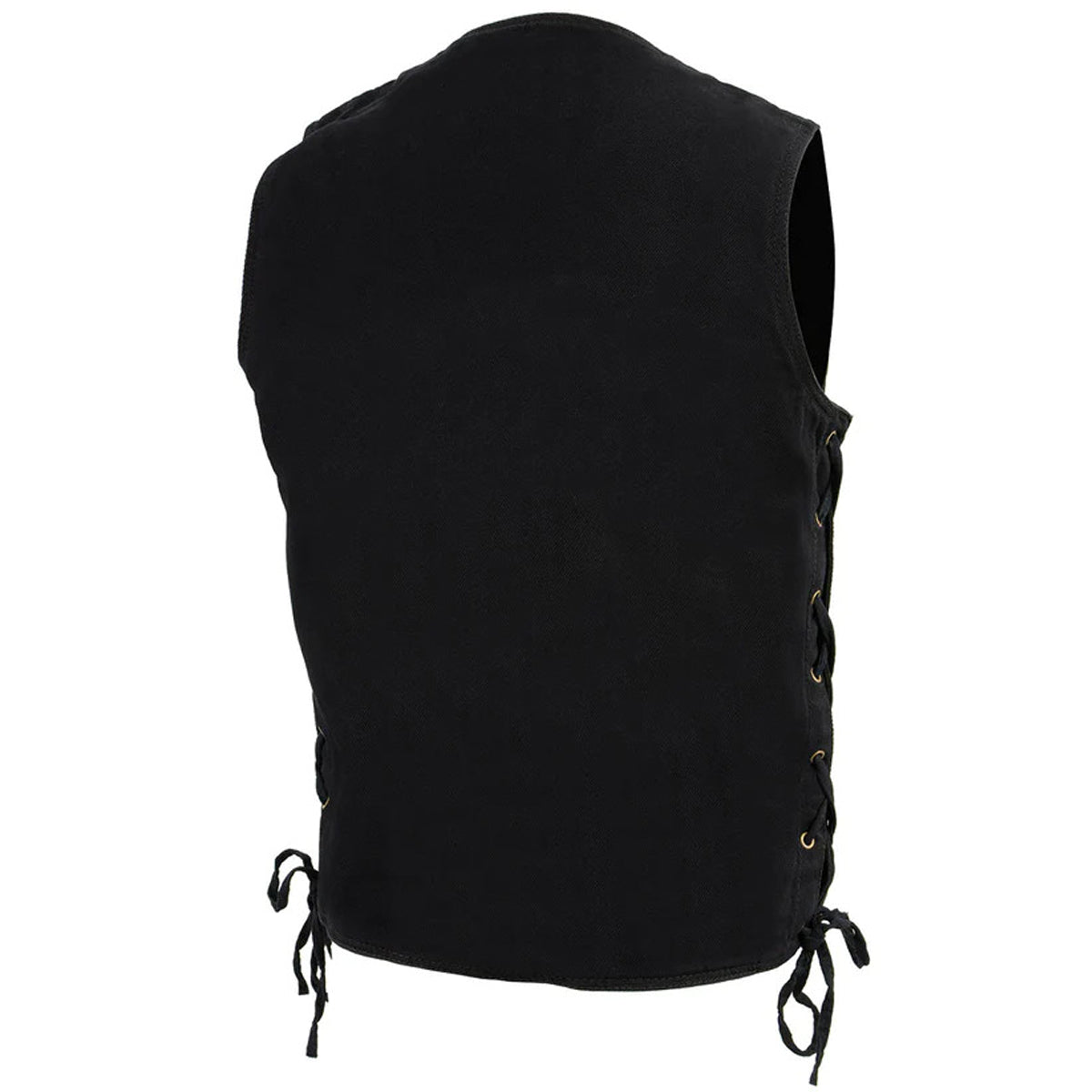 Men's Black Side Lace Denim Vest with Chest Pockets