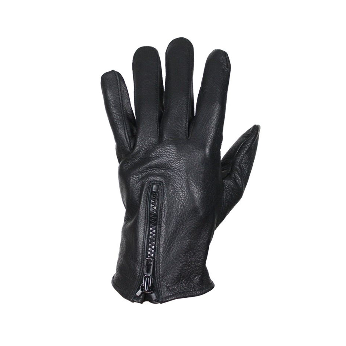 Deer Skin Leather Gloves W/ Zipper - Black