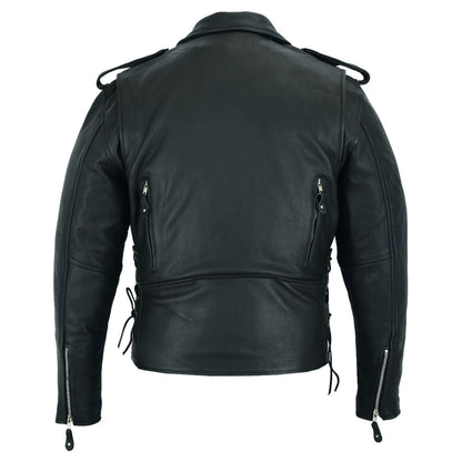 Mens Classic Police Style Motorcycle Jacket Side Laces By Milwaukee Riders®, Premium Cowhide Leather