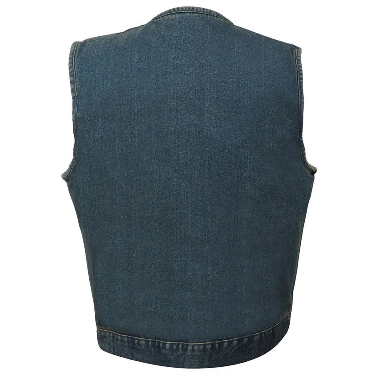 Men's Collarless Blue Denim Club Style Vest with Dual Closure