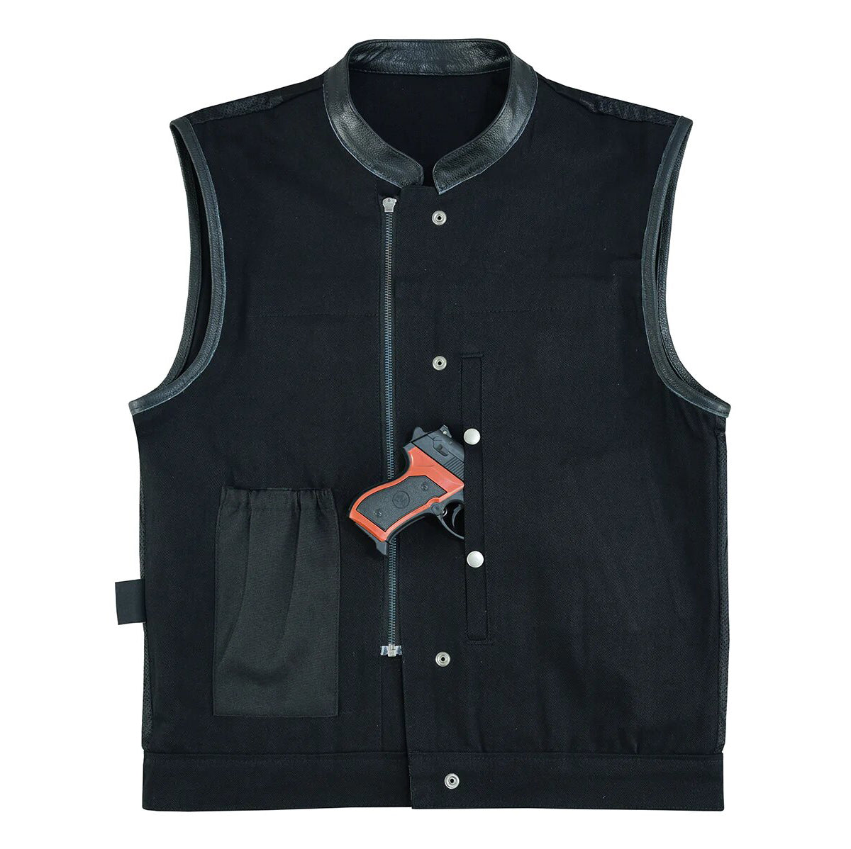 Denim Black Club Vest with Leather trims