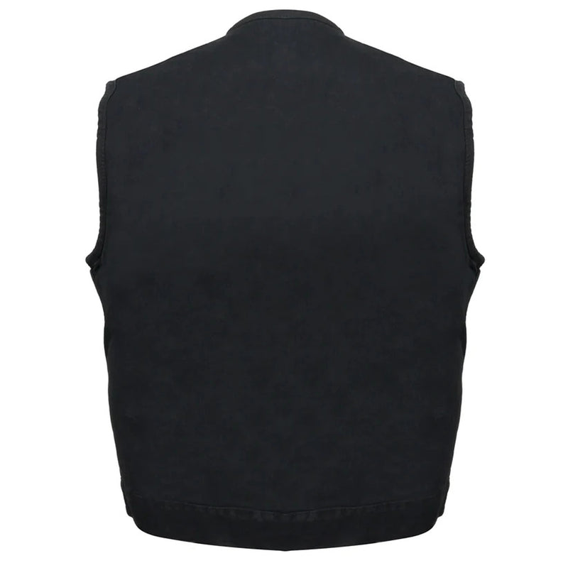 Men's Collarless Black Denim Club Style Vest with Dual Closure