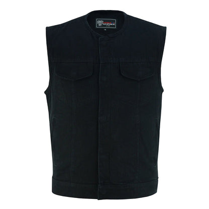 Men's Black Denim Collarless Vest