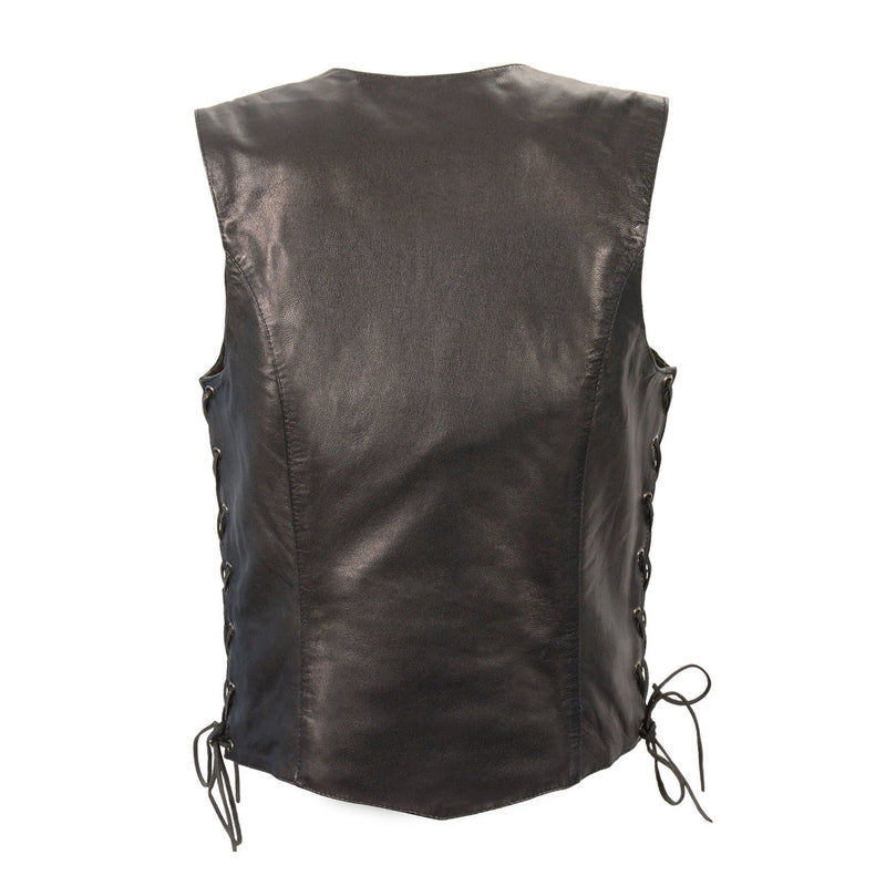 Ladies Black Lightweight Side Laced Four Snap Leather Vest