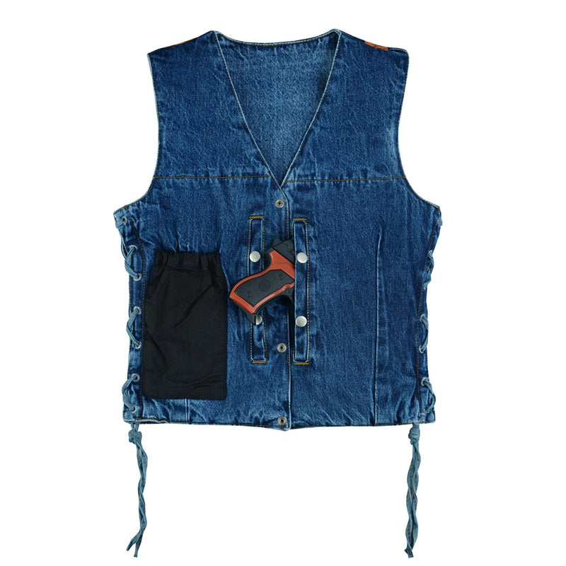 Women's Blue Denim V Neck Vest with Snap opening & side laces