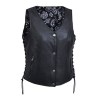 Ladies Premium Leather Vest with Black Paisley Liner Inside