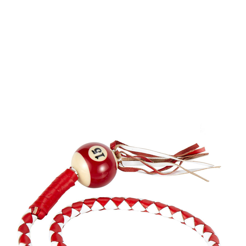 White And Red Fringed Get Back Whip W/ Pool Ball