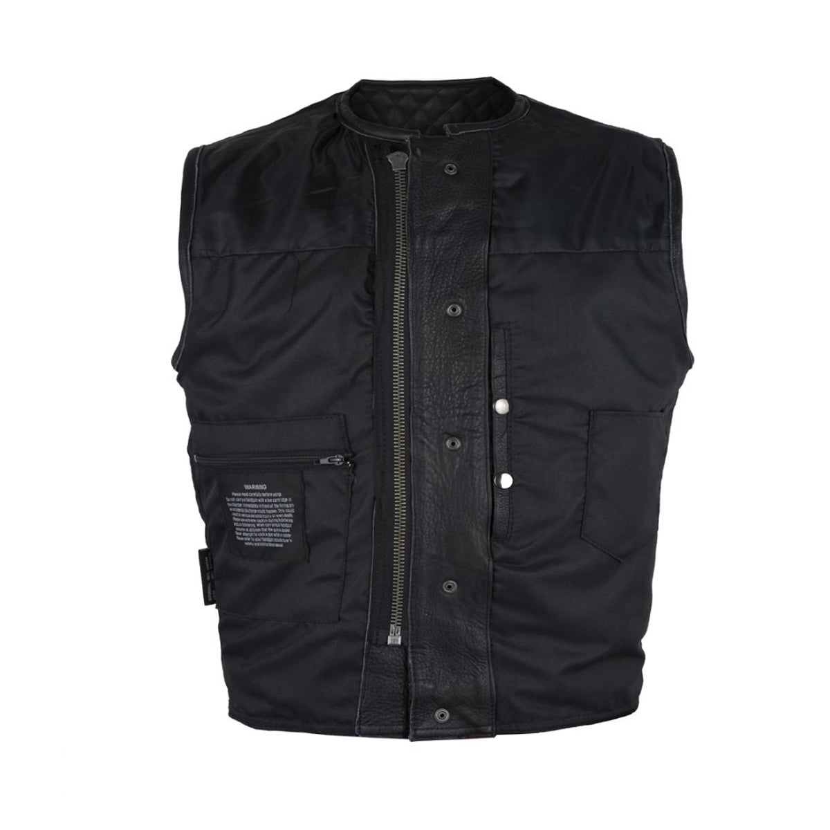 Men's Zippered 1/2" Collar Motorcycle Club Vest with Diamond Padding on Shoulder