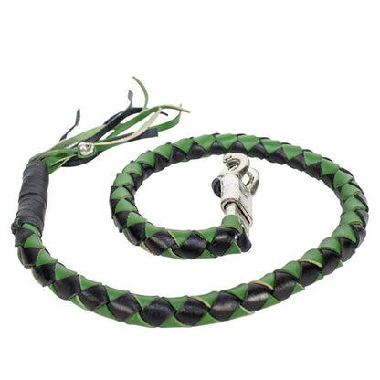 42" X 2" Hand-braided Naked Leather Get Back Whip - Black/Green