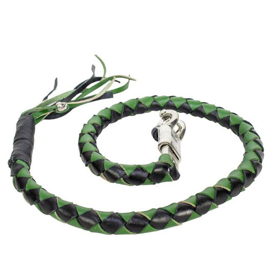 42" X 2" Hand-braided Naked Leather Get Back Whip - Black/Green