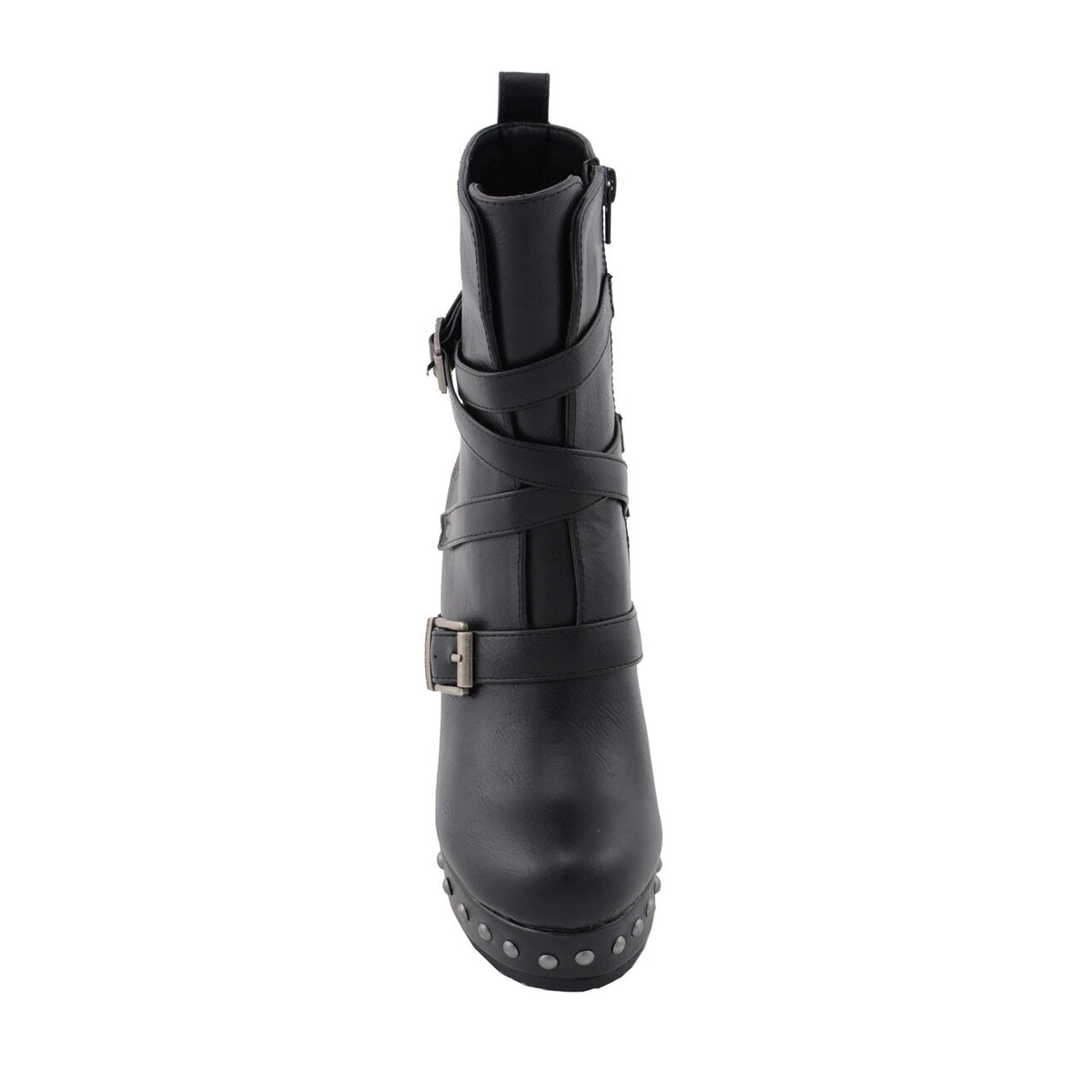 Womens Black Triple Strap Boot with Platform Wedge