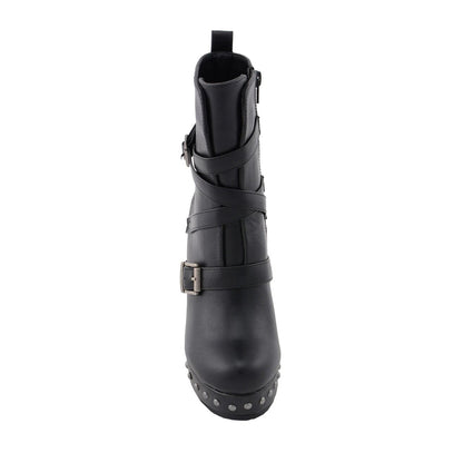 Womens Black Triple Strap Boot with Platform Wedge