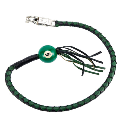 Black And Green Fringed Get Back Whip W/ Pool Ball