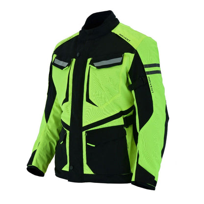 Milwaukee Riders Mens Motorcycle jacket Hi Vis Neon Flourecent Color, Armored Protective Round Neck