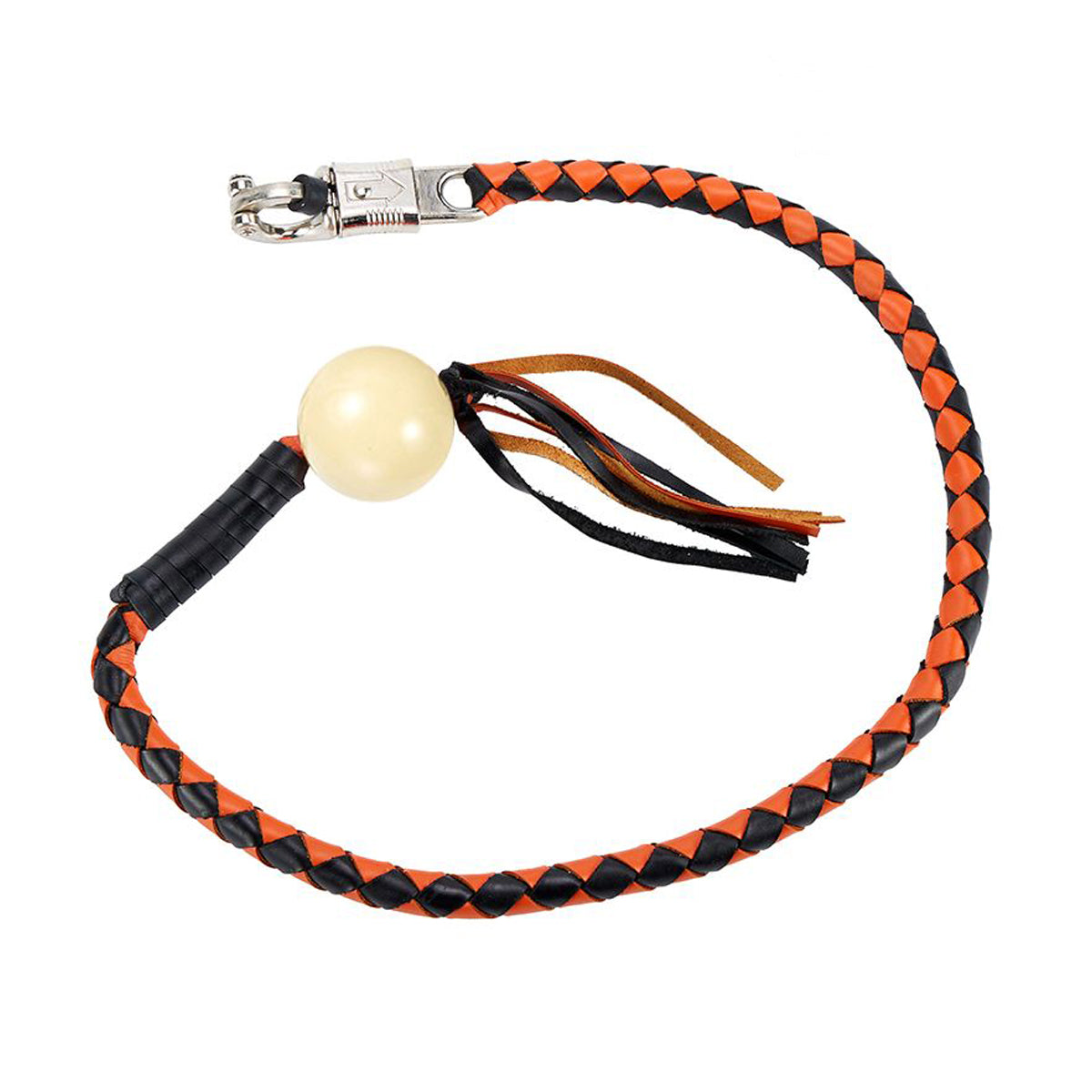Black And Orange Fringed Get Back Whip With White Pool Ball
