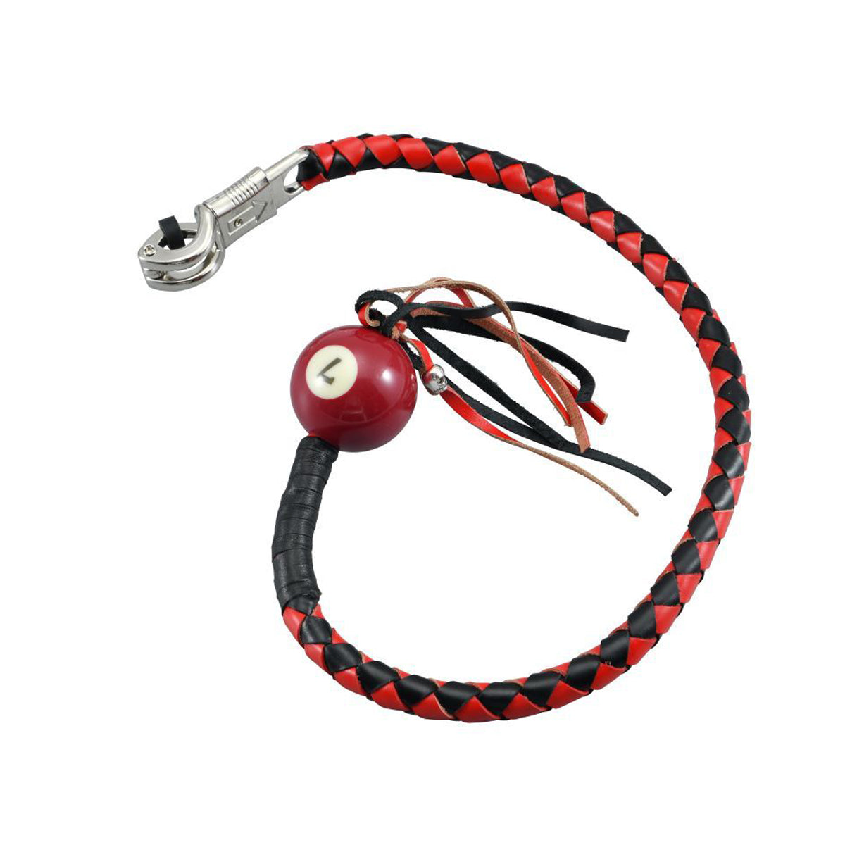 Dream Apparel® Black And Red Fringed Get Back Whip with Red Pool Ball No 7