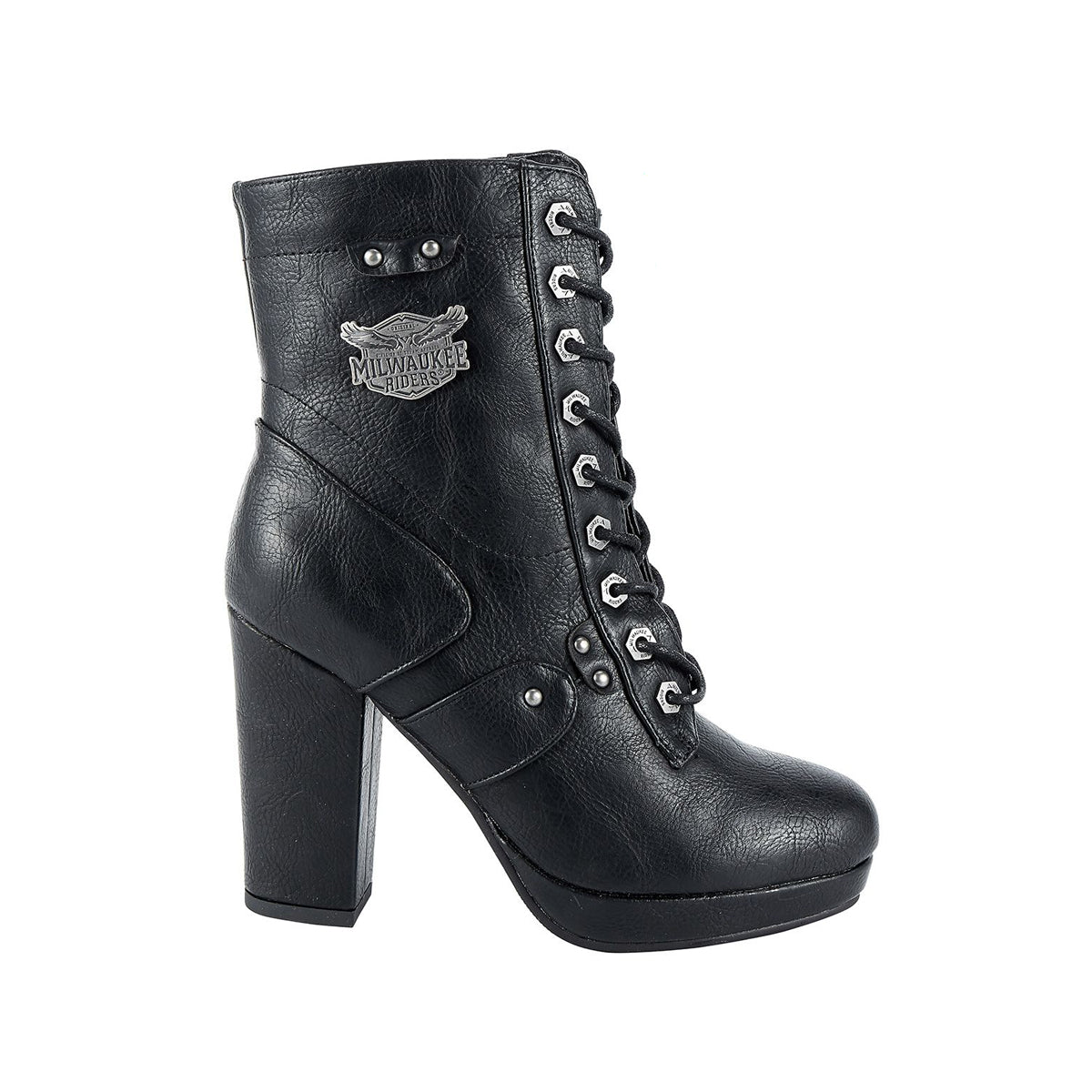 Womens Leather Zippered Chunky Heel Boots By Milwaukee Riders