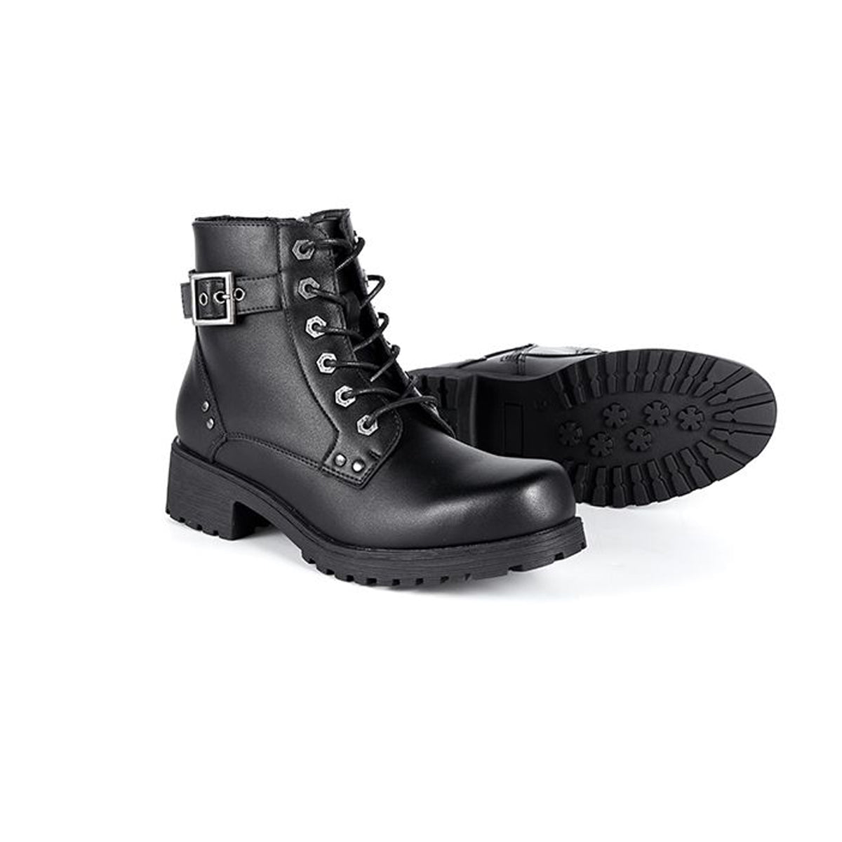 Ladies Black 6-Eye Motorcycle Boots W/ Zipper