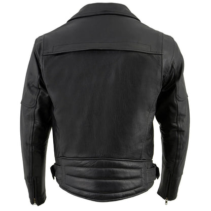 Black Genuine Leather Motorcycle Jacket for Men, 1.3mm Thick Police Style Biker Jacket