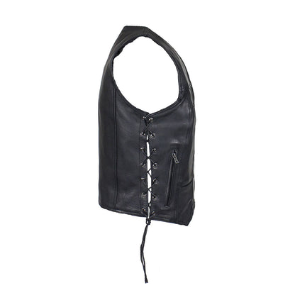 Womens Cowhide Leather Motorcycle Vest With 7 Pockets By Milwaukee Riders