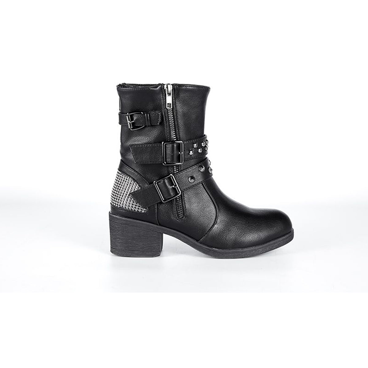 Ladies Zippered Black Multi-Studded Buckle Boots By Milwaukee Riders