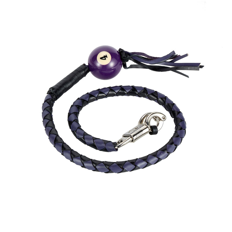 Black And Purple Fringed Get Back Whip W/ Pool Ball