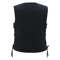 Women's Black Denim V Neck Vest with Snap opening & side laces