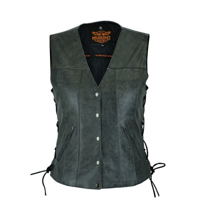 Women Vest with Side Laces Grey Leather