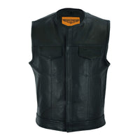 Dream Apparel Mens Motorcycle Collarless CLUB VEST with Black Liner & Zipper Front Closure