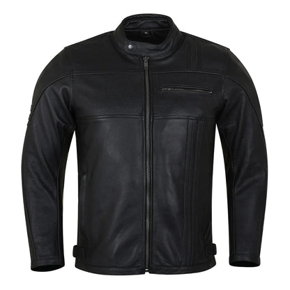 Men's Commuter Cafe Racer Motorcycle Leather Jacket with Armor