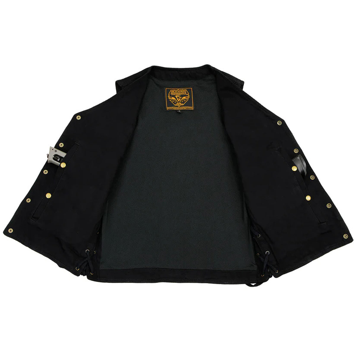 Men's Black Side Lace Denim Vest with Chest Pockets
