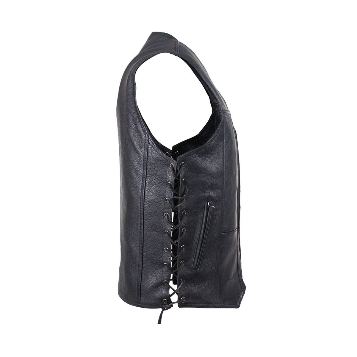 Mens Plain Leather Vest With Gun Pocket