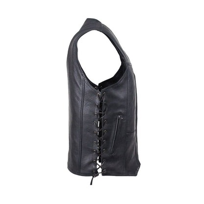 Mens Plain Leather Vest With Gun Pocket