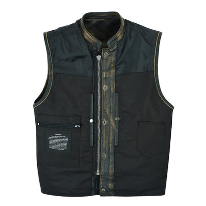 Mens SOA Style Motorcycle Club Vest Naked Distressed Brown Leather