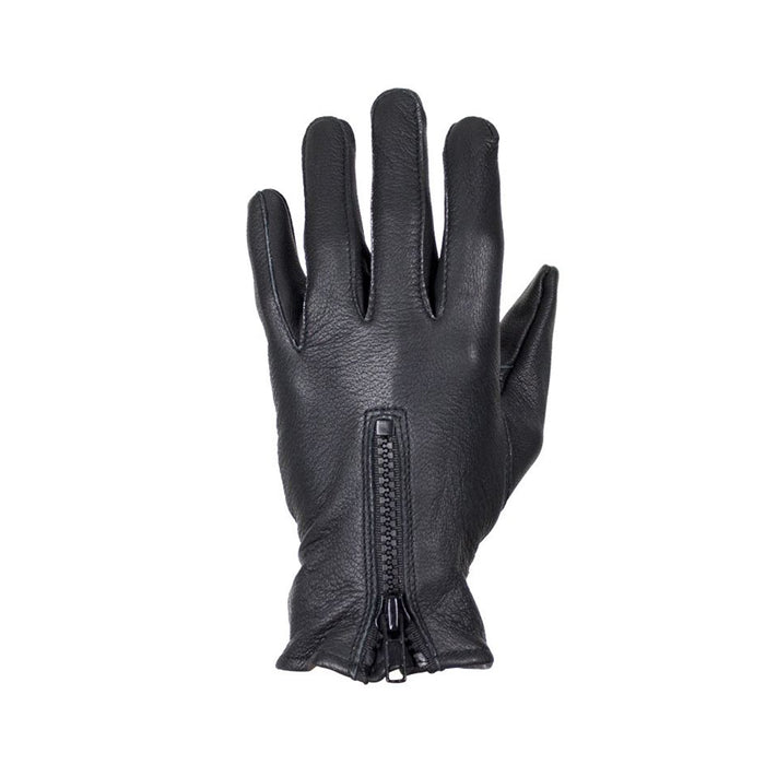 Ladies Deer Skin Leather Gloves W/ Zipper - Black
