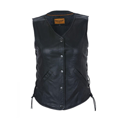 Womens Leather Vest With Concealed Carry & Side Laces