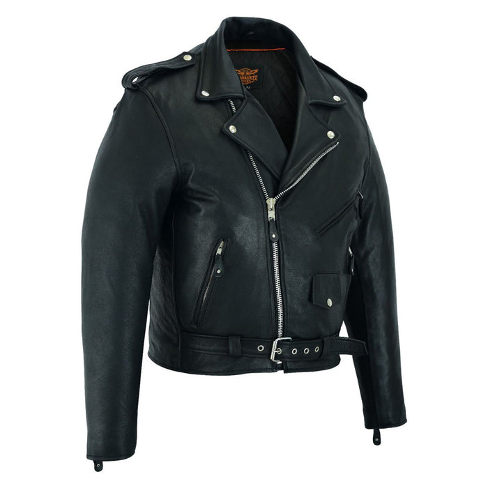 Classic Biker Police Motorcycle MC Jacket Concealed Gun Pockets Naked Cowhide Leather Heavy Duty