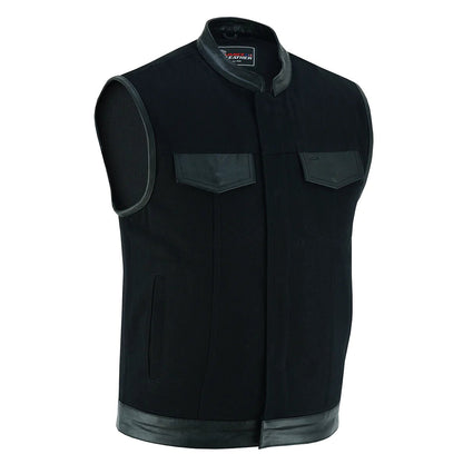 Denim Black Club Vest with Leather trims