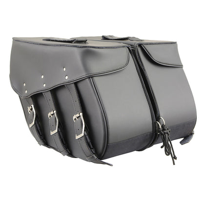 Black PVC Zip Off Large Chrome Studded Motorcycle Saddlebag