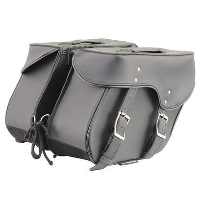 Black Zip-Off Large Double Strap PVC Throw Over Saddle Bag