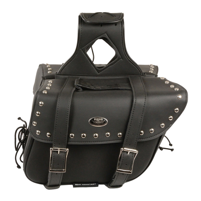 Medium Zip-Off PVC Slanted Throw Over Studded Saddle Bag(12X9X5X18)