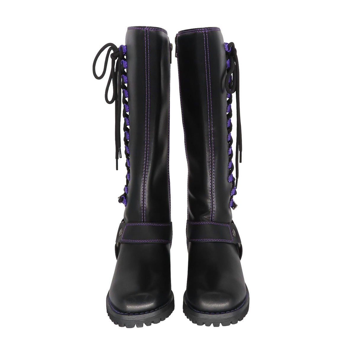 Milwaukee Riders Women Biker Long Boots with Purple Laces