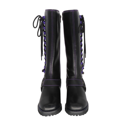 Milwaukee Riders Women Biker Long Boots with Purple Laces