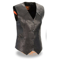 Ladies Black Lightweight Classic Four Snap Leather Vest