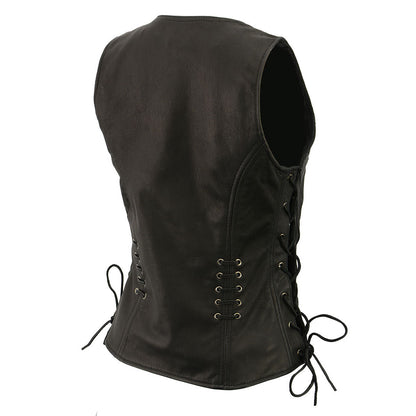 Women's Black Leather Vest with Side Laces