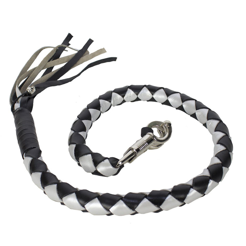 3" Thick Hand-Braided Leather Get Back Whip - Black/Silver