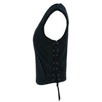 Women's Black & Blue Denim V Neck Vest with Zipper & side laces