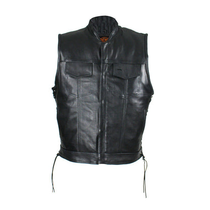 Men's Leather Gun Pocket Vest with Side Laces By Milwaukee Riders