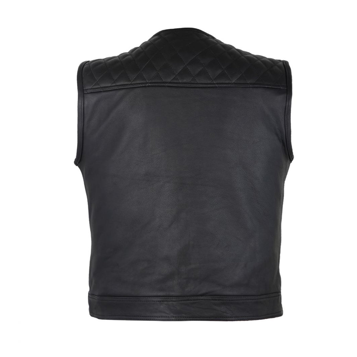 Men's Zippered 1/2" Collar Motorcycle Club Vest with Diamond Padding on Shoulder